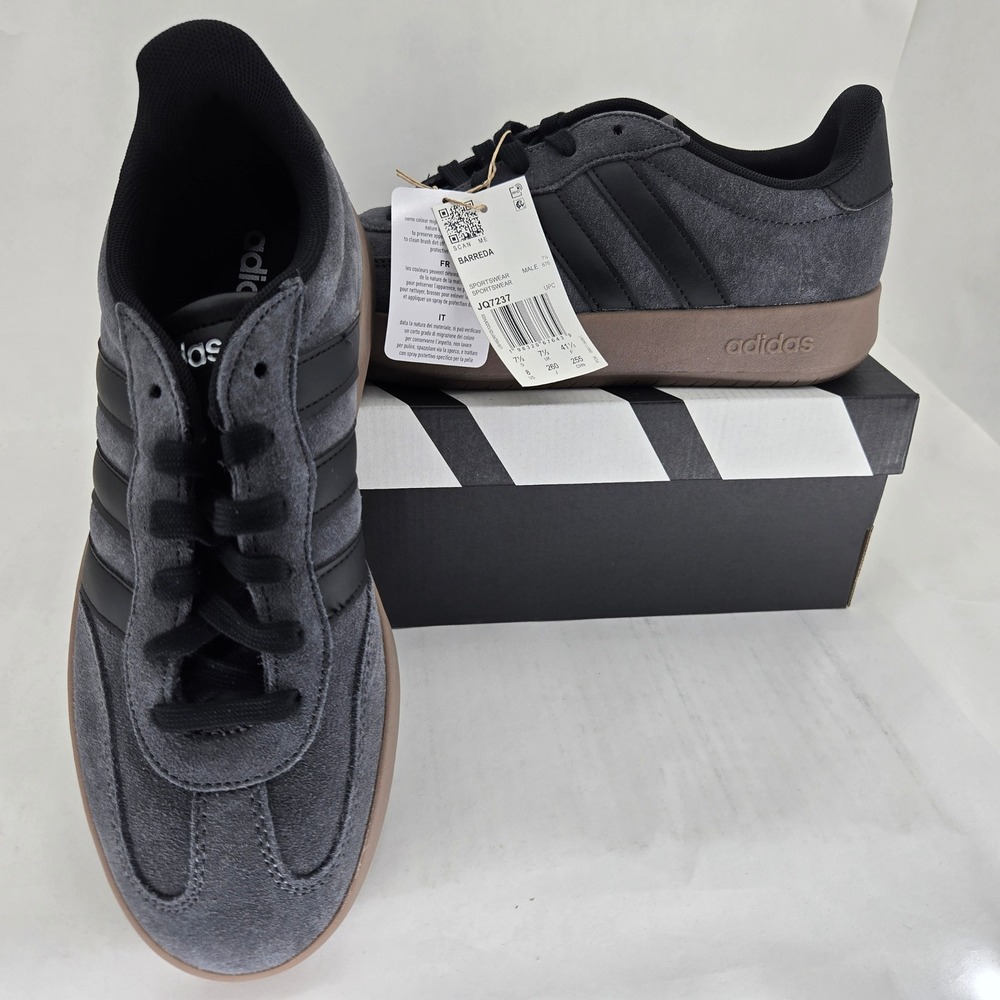 adidas Barreda Mens Grey Black Gum Suede Low Top Sneakers JQ7237 Size 8